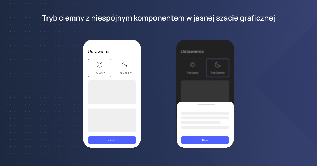 Tryb ciemny z niespójnym komponentem w jasnej szacie graficznej