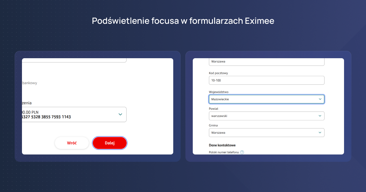 Podświetlenie focusa w formularzach Eximee