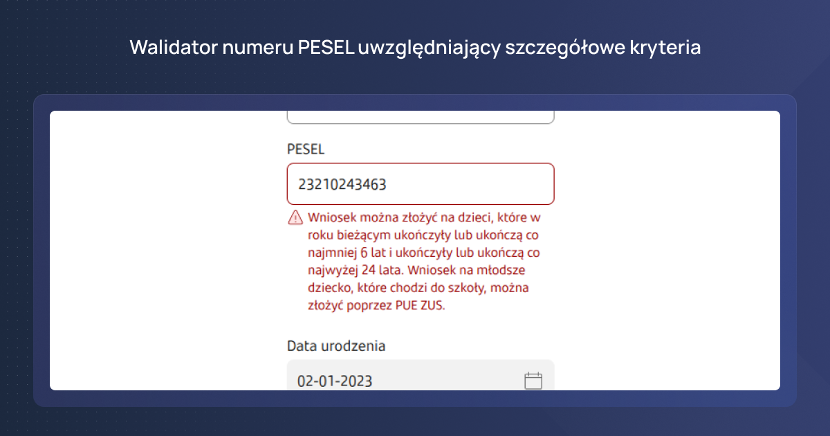 Walidator numeru PESEL uwzględniający szczegółowe kryteria